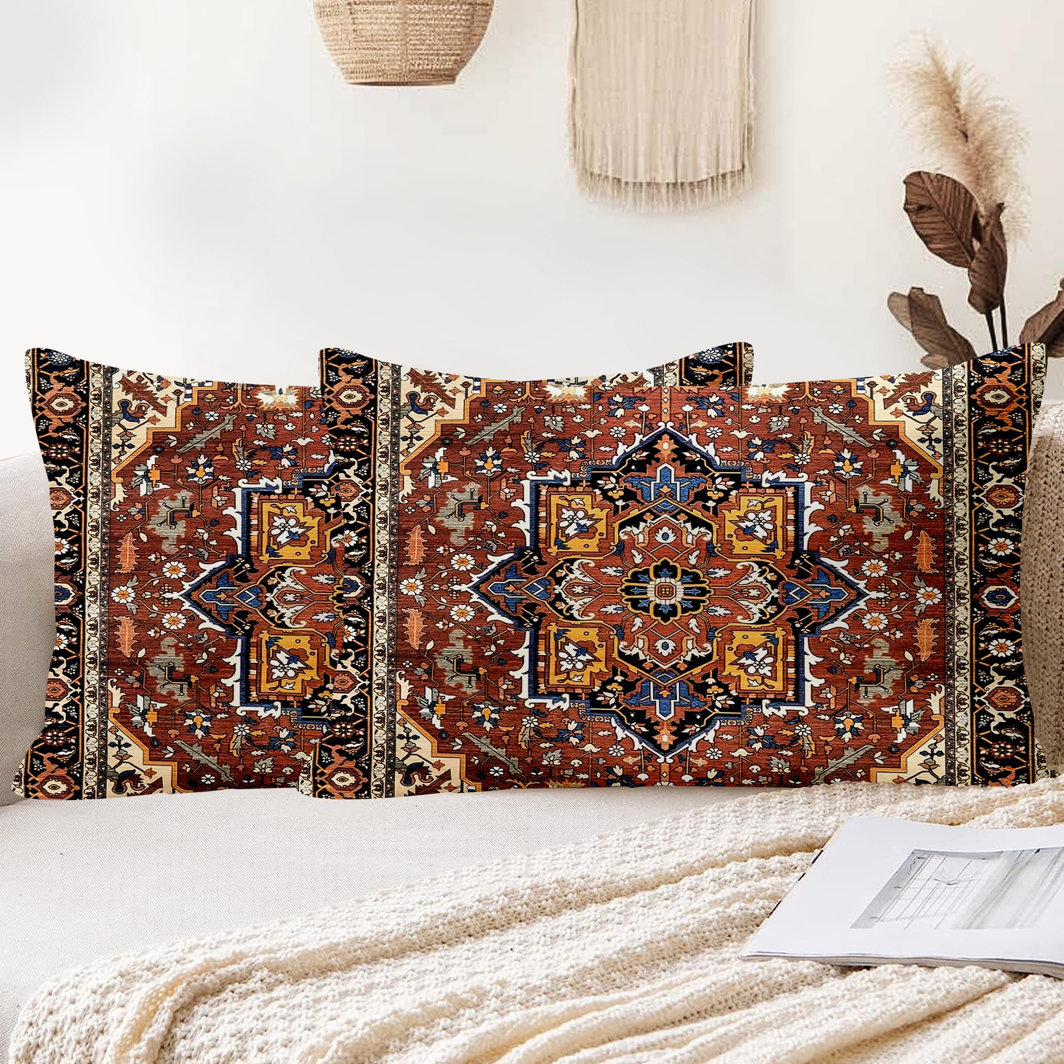 XPHZZL Pack of 2 Bohemian Style Linen Decorative Cushion Covers 30x50 cm Square Throw Pillow Covers 12x20 Inch Boho Style Pillowcases for Outdoor Home Decor Sofa Bedroom Car