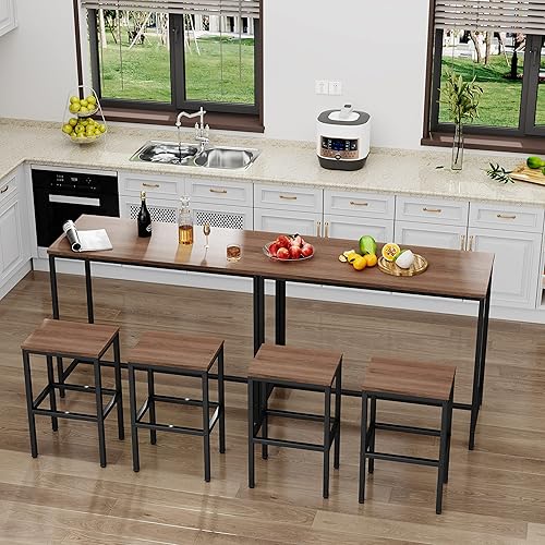 Miniatura 7 de Aklaus Juego de mesa de bar y sillas de 44 pulgadas, juego de mesa de bar con 2 taburetes, juego de mesa de desayuno de cocina de 3 piezas para sala