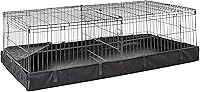 Amazon Basics Leakproof Guinea Pig Cage with Canvas Bottom - Easy Clean Portable Habitat, Divider, Indoor/Outdoor, 47.6x24.2x14in Black
