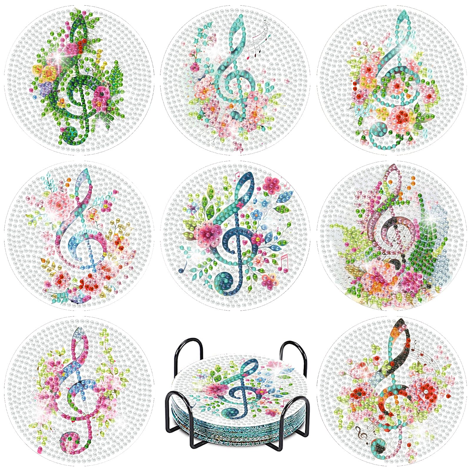 Diamond Art Coasters - Floral Musical Notes -1 Diamond Art Coasters - Floral Musical Notes -1