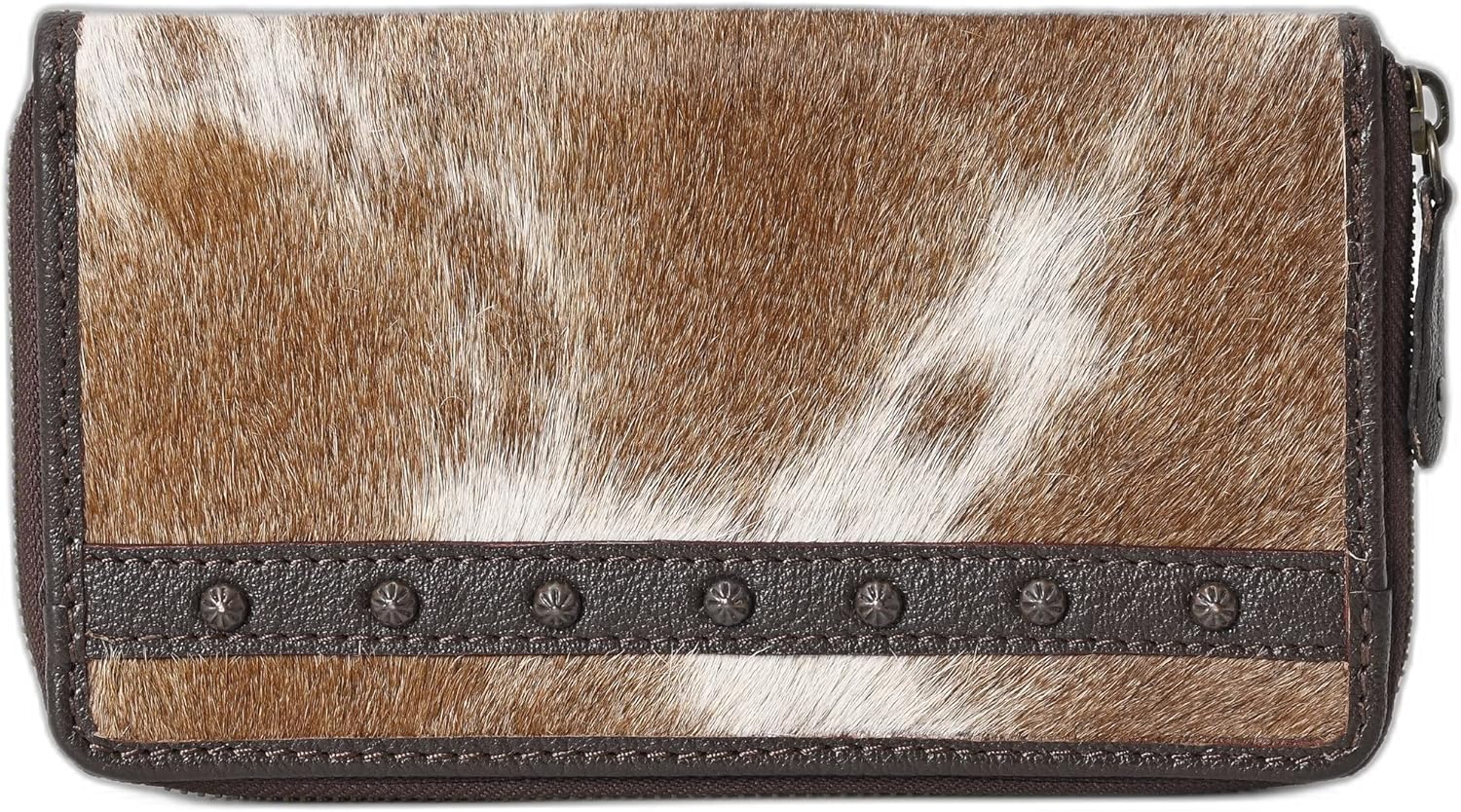Merbaa Genuine Cowhide Leather Purse for Women – Handmade Hairon Clutch Wallet with Zipper, Card Slots – Stylish Western Leather Bag for Travel, Everyday Use, Gifts – Brown