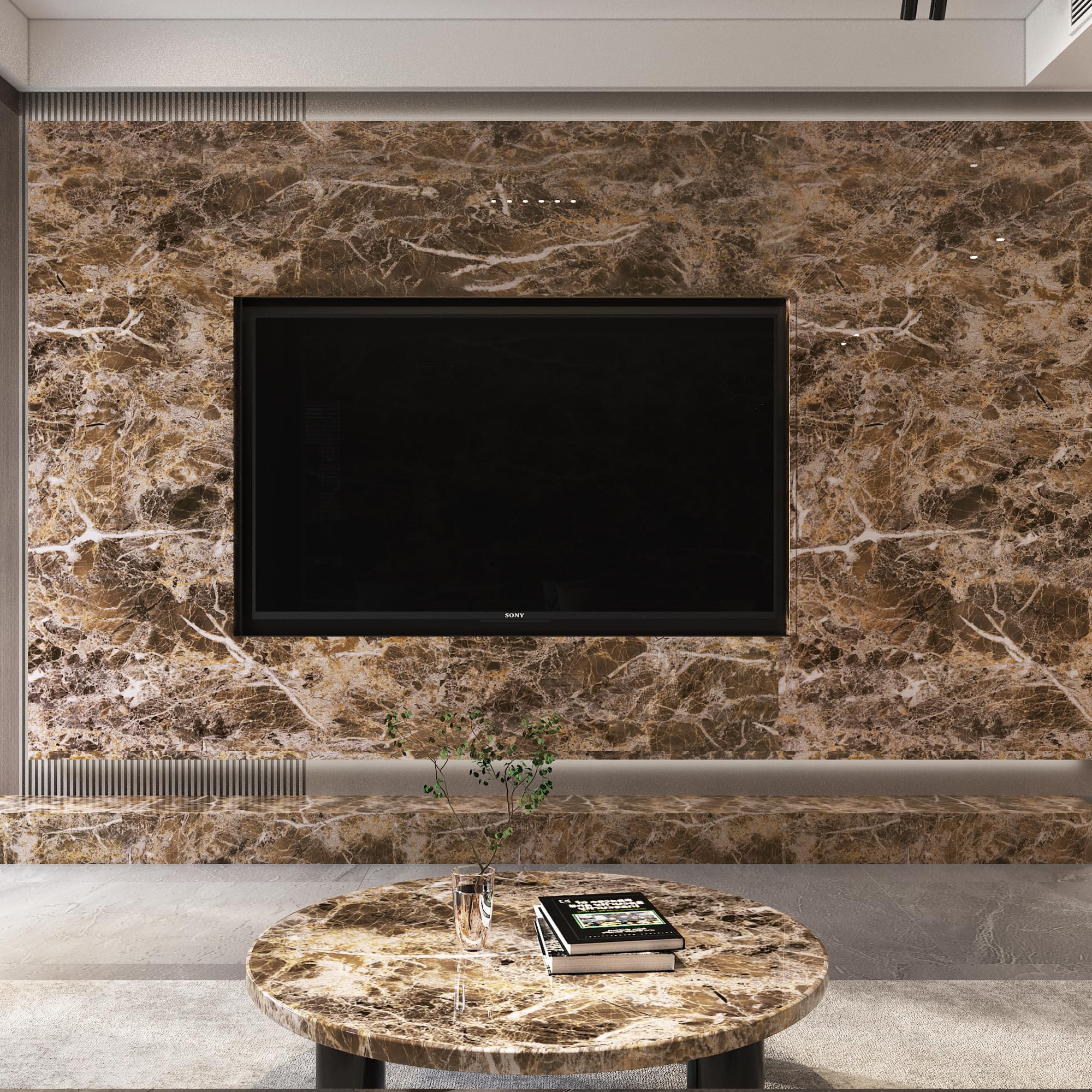 JSEVEM 40CM×5M Thick Brown Marble Wallpaper Peel and Stick Self Adhesive Sticky Back Plastic Vinyl Wrap Granite Contact Paper Worktop Covering Furniture Sticker for Kitchen Countertops Table Walls