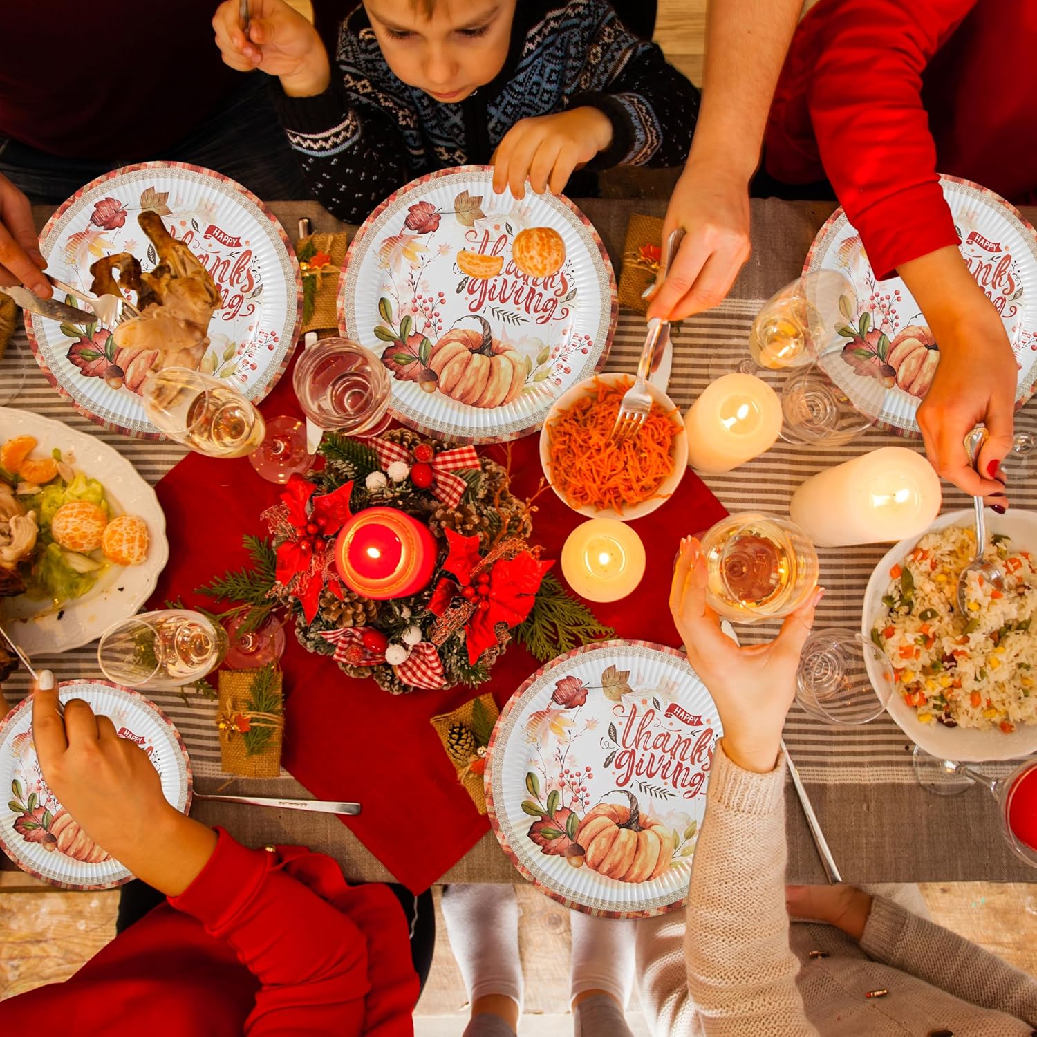 JOYIN 175 PCS Thanksgiving Disposable Paper Plates, Paper Gold Disposable Dinnerware Set, Thanksgiving Party Fall Harvest, Party Supplies, Plates and Napkins Sets (25 Guests)