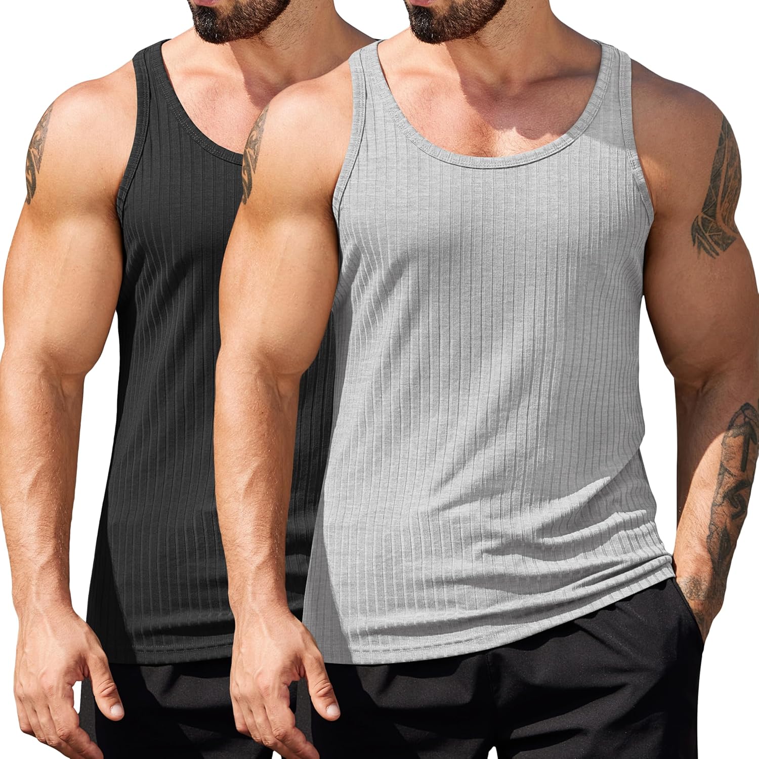 COOFANDY Men's Workout Tank Top Ribbed Knit Sleeveless Gym Muscle T Shirts Bodybuilding Tee