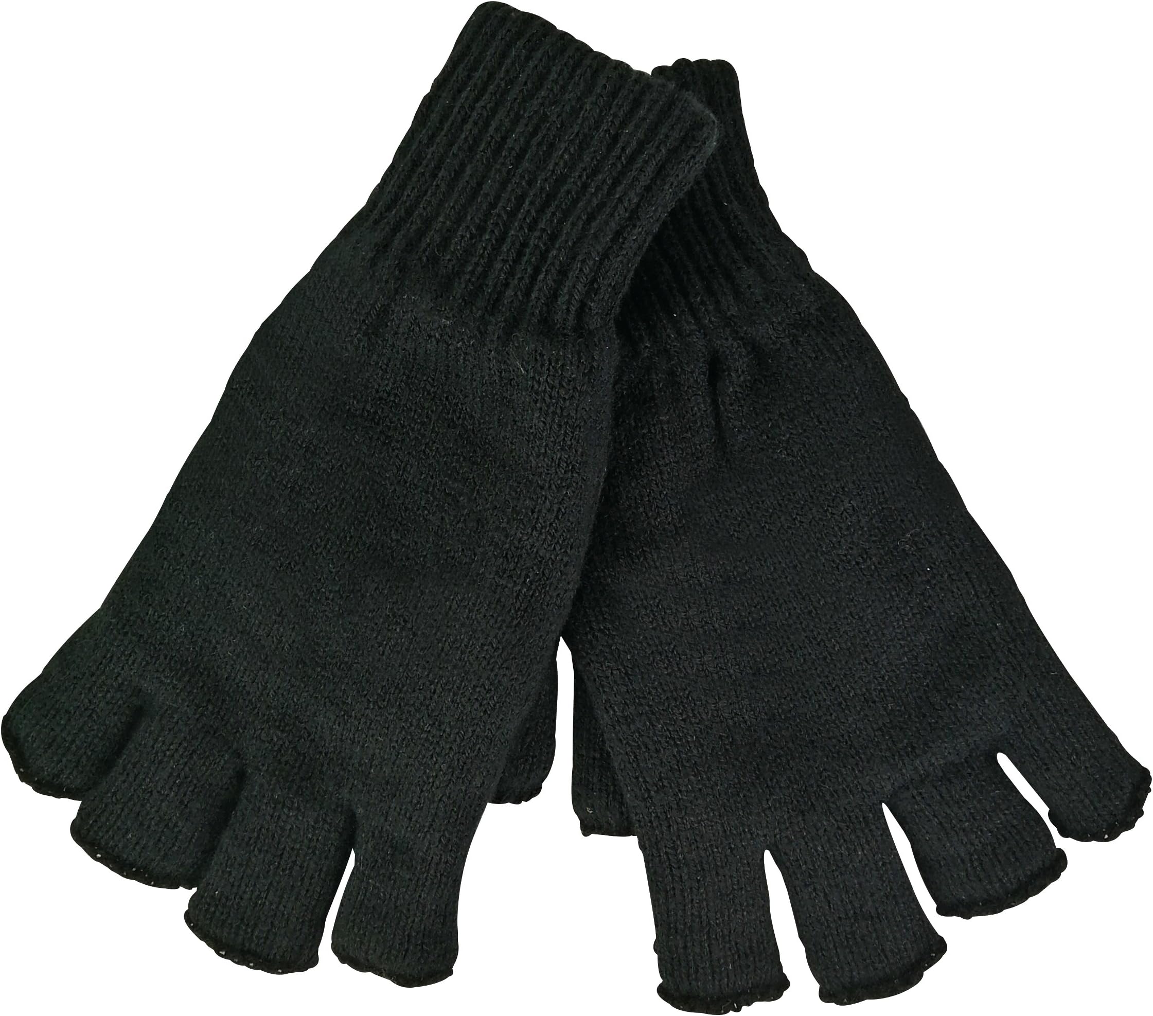 2 Pairs Mens Fingerless Gloves Black Thermal 3M Thinsulate Lining Thick Stretch Winter Sports Size M/L or L/XL