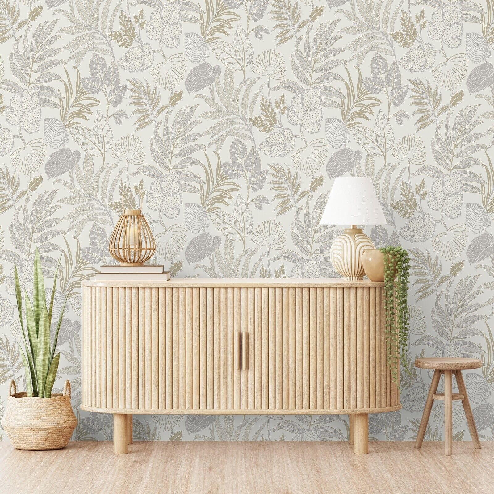 SOPHIE LAURENCE White Beige Floral Wallpaper – Textured, Washable, Strippable, Paste The Wall (Full Roll)