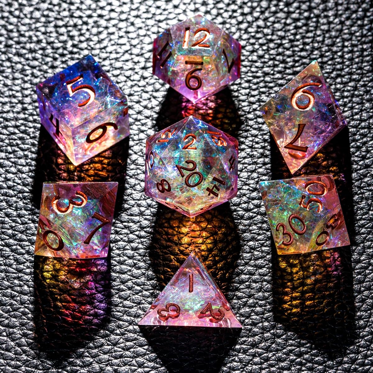 7PCS DND Dice Set,Transparent Sharp Edge Dice Set D&D RPG Polyhedral Die,for Dungeons and Dragons TTRPG Games Roleplaying Games Pathfinder,with Gift Box(Purple and Orange)