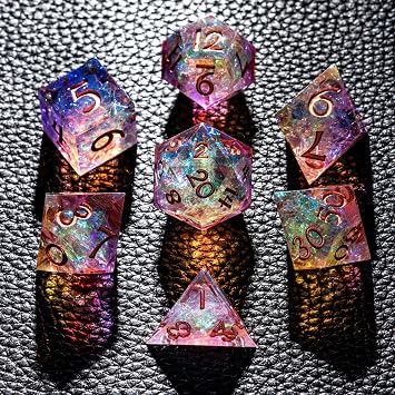 7PCS DND Dice Set,Handmade Sharp Edge Dice SetPurple and Orange