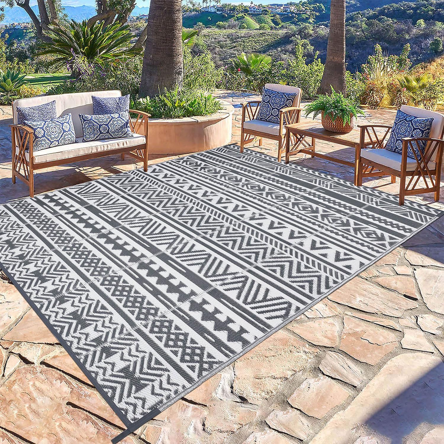 SHACOS Outdoor Rug, Grey, 180×270 cm, Garden Rugs Outdoor Waterproof, UV Resistant, Garden Rug, Outdoor Rugs, Patio Rug, Reversible Recycled Plastic Camping Rug, Outdoor Rugs for Patios Waterproof