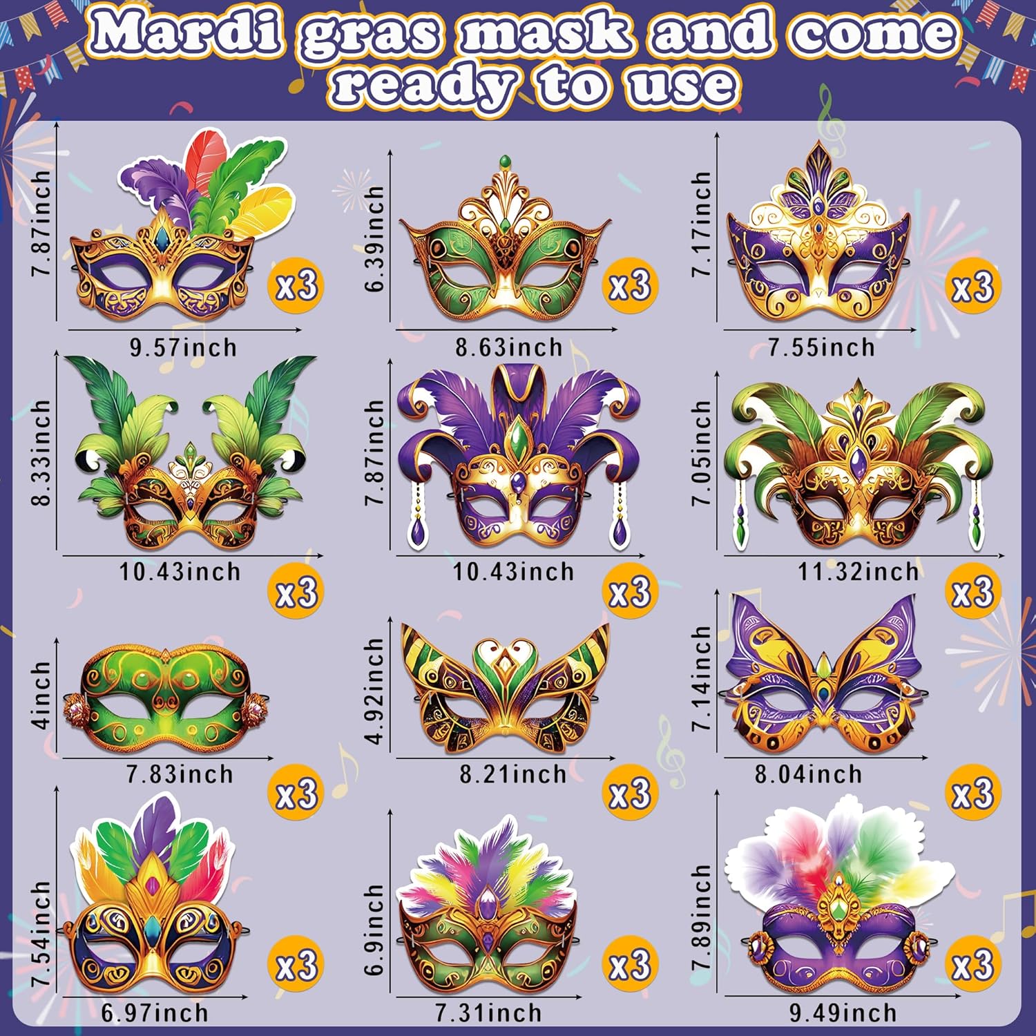 56PCS Mardi Gras Masks Bulk Set: Party Decorations Carnival Favors(Paper) - Image 4