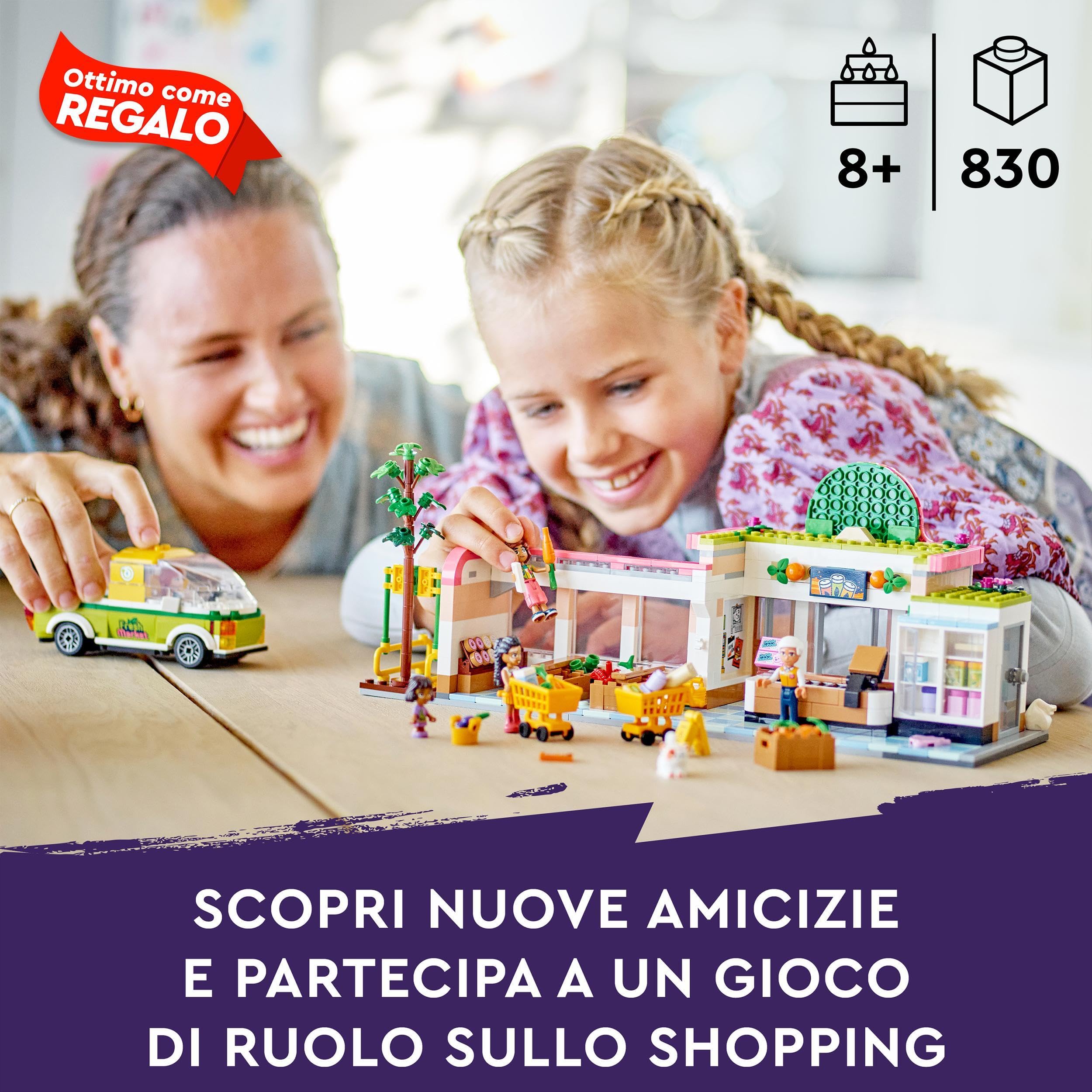 LEGO Friends Negozio di Alimentari Biologici, Supermercato Giocattolo per Bambine e Bambini da 8 Anni, Set con Camion e 4 Mini Bamboline, Personaggi Serie 2023 41729