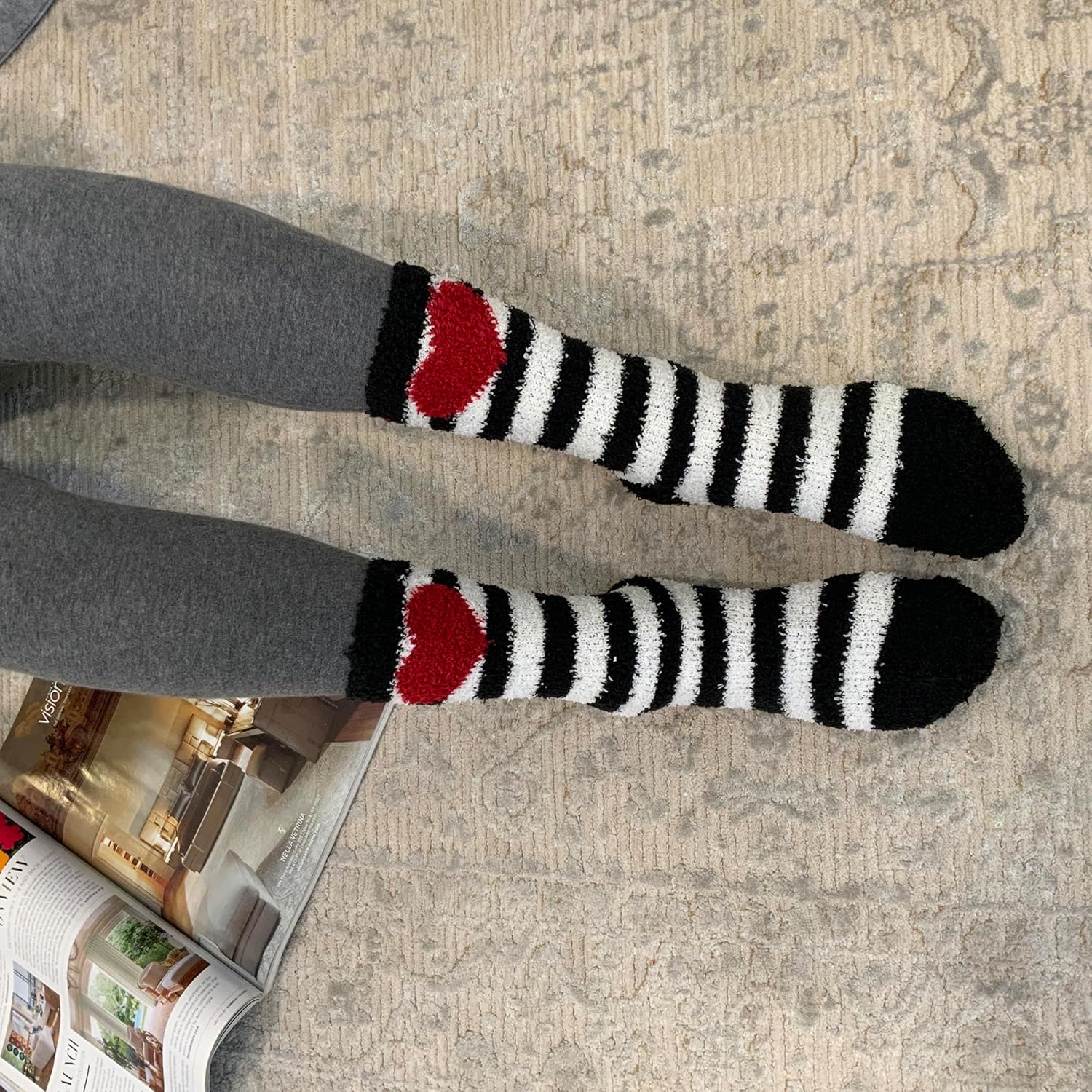 Cuddl Duds Women 6 Pair Pack Warm Cozy Fluffy Plush Home Comfortable Sleep Lounge Gift Assorted Pattern Crew Socks - Image 8