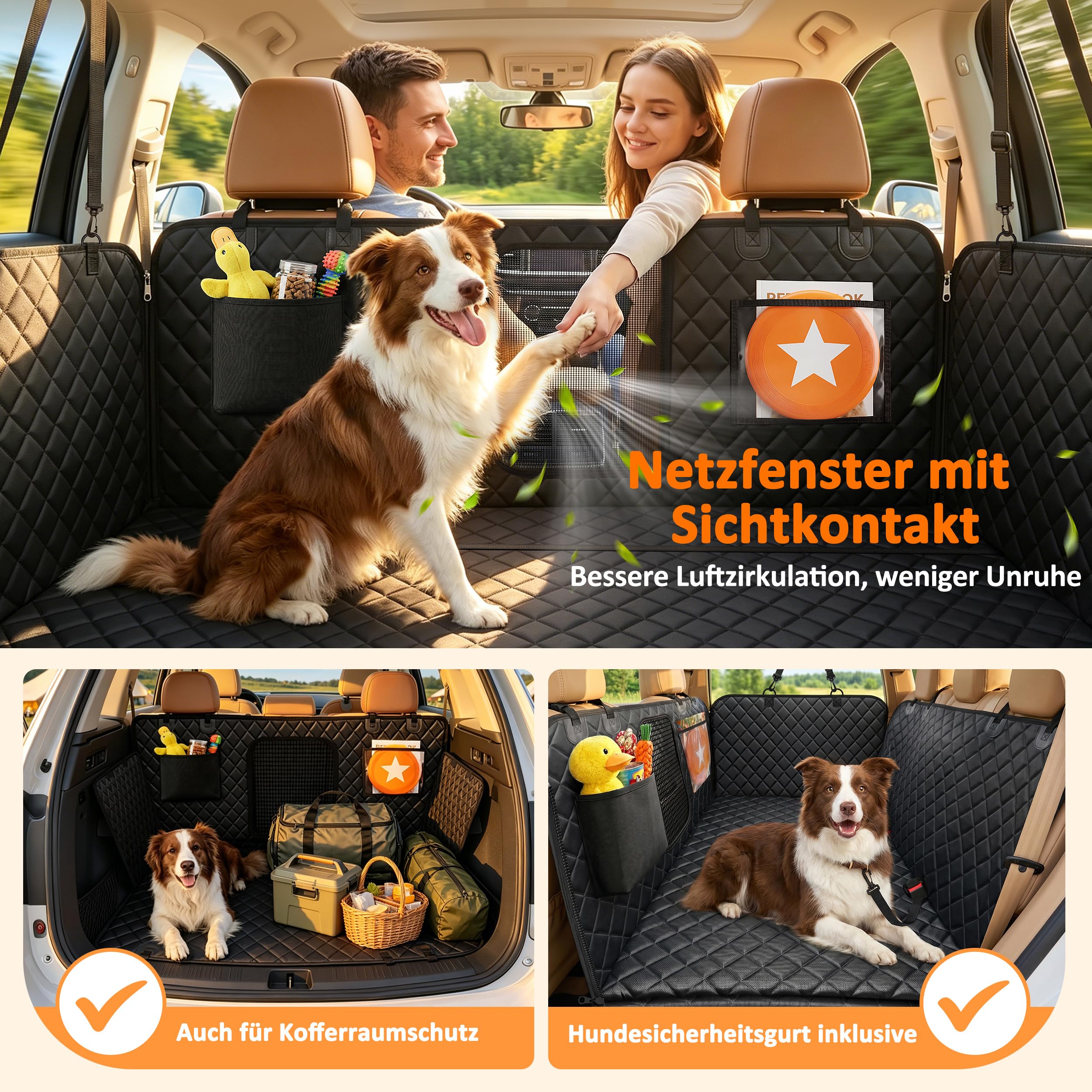 Coprisedile Auto per Cani Sedile Posteriore con Fondo Rigido, 137 x 63 cm, Telo Auto Cane XL con Pannello PP a Nido d’Ape Rinforzato, Impermeabile in Oxford 600D, Finestra in Rete