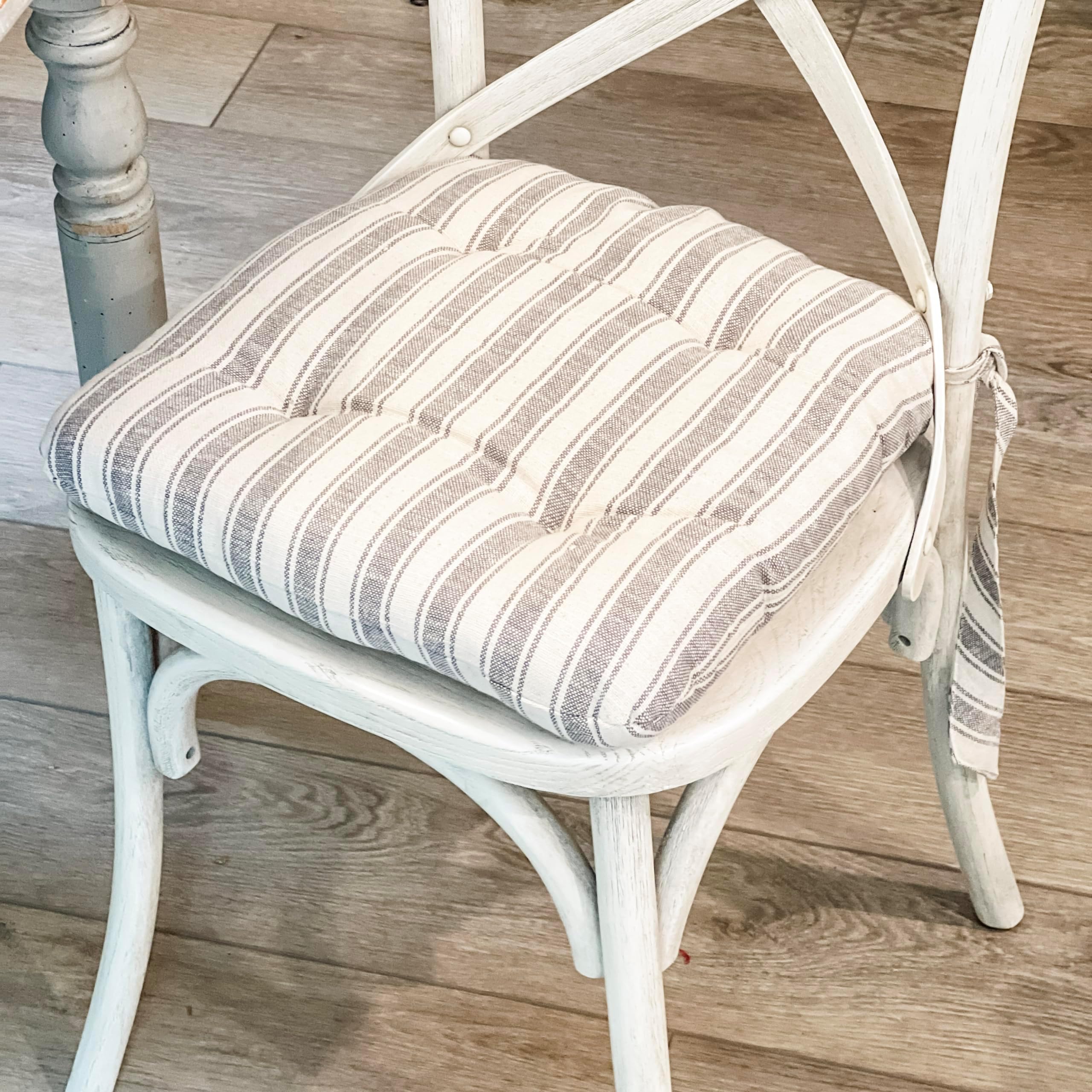 Piper Classics Market Place Gray Ticking Stripe Chair Pad 16" x 16" Vintage Farmhouse Kitchen Dining Chair Cushion w/Ties …