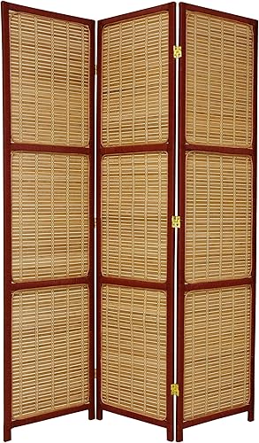 Miniatura 3 de Oriental Furniture - Divisor de habitación tejido de 6 pies de alto, 4 paneles, marrón oscuro