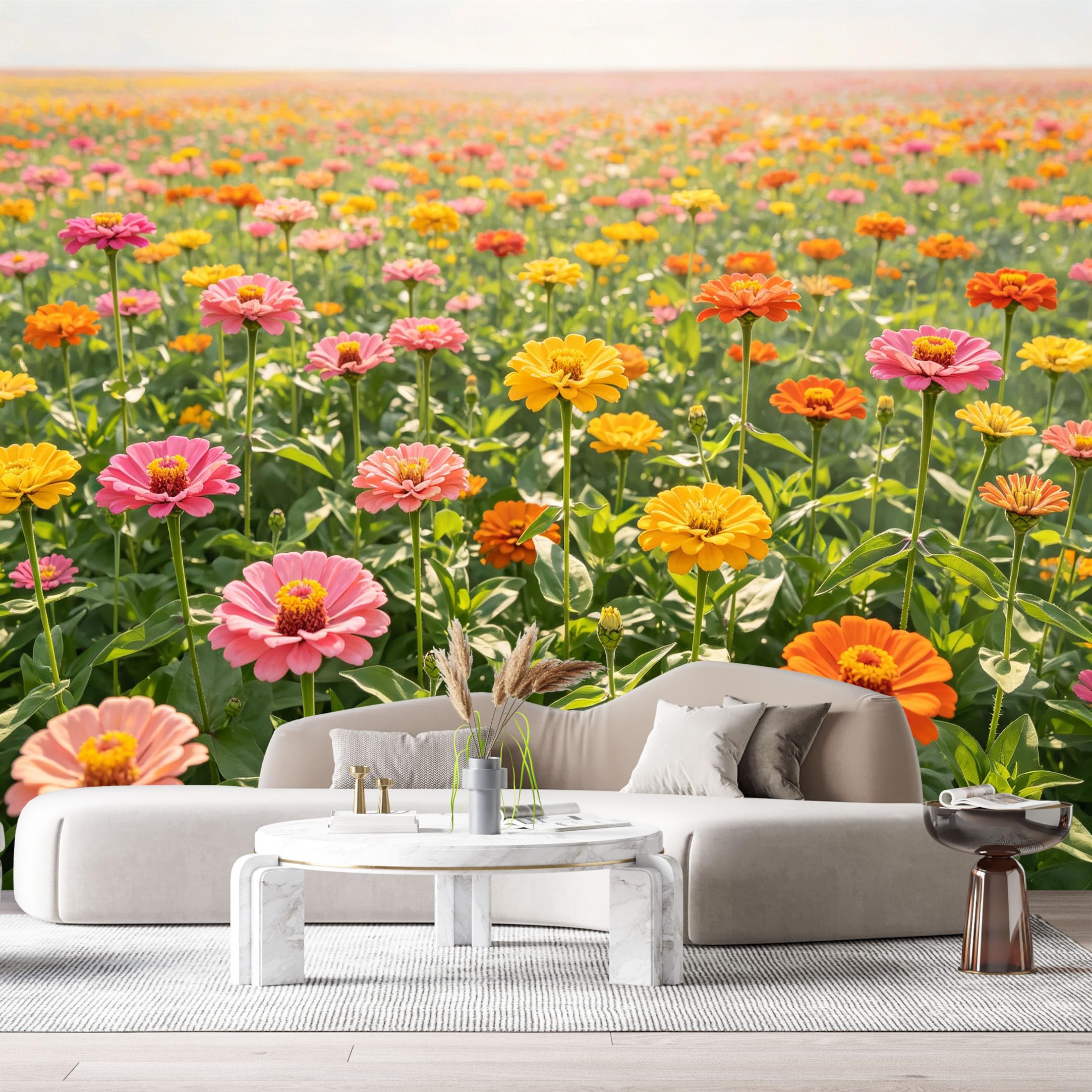 Custom Size Wall Murals Colorful Blossom Field Botanical Blooming Flowers SelfAdhesive Wall Fabric Removable Large Wallpaper for Photo Living Room