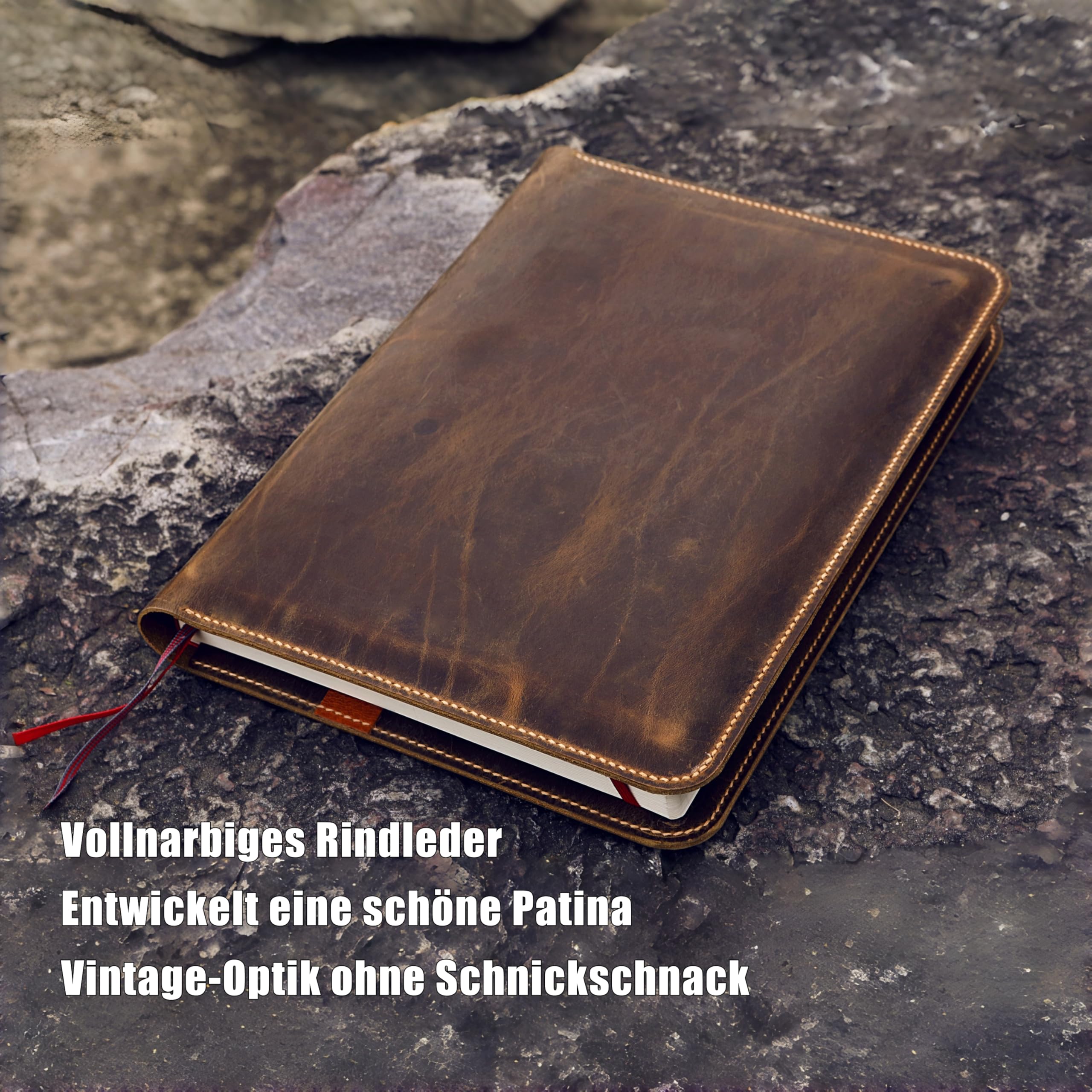 Handgenähte A4+ Notizbuchhülle aus Full Grain „Crazy Horse“ Leder – passend für Leuchtturm1917 Master Classic & Master Slim – schlanke Schreibmappe/Leder Cover A4+, personalisierbar