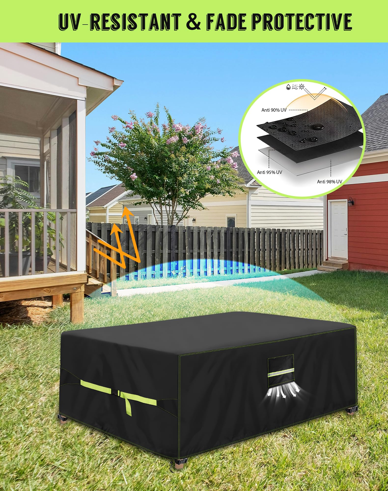 VDISRR Copertura Tavolo Esterno Impermeabile 220x110x70cm, 420D Resistente Tessuto Oxford Copertura Per Mobili da Giardino con Sfiato d'Aria Telo Esterno Antivento, Anti-UV, Antipolvere