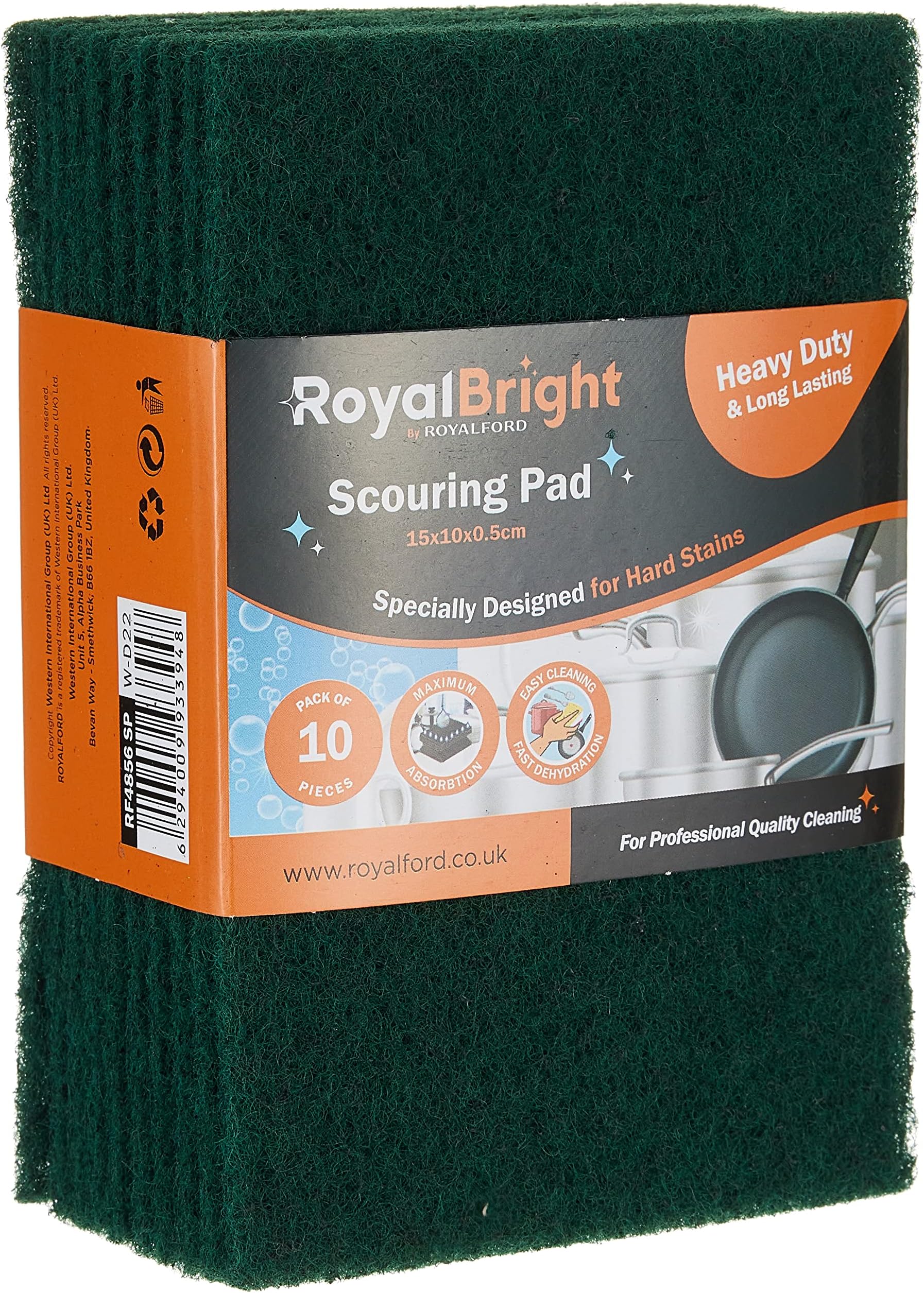 Royalford Rosele Wilkins Scouring Pad - Dishwashing Pad Cleaning Heavy Duty Scrub Pad | Reusable | Perfect Use for Kitchen, Bathroom Dishes Kitchen Scrubbers and Metal Grills & More (Green)