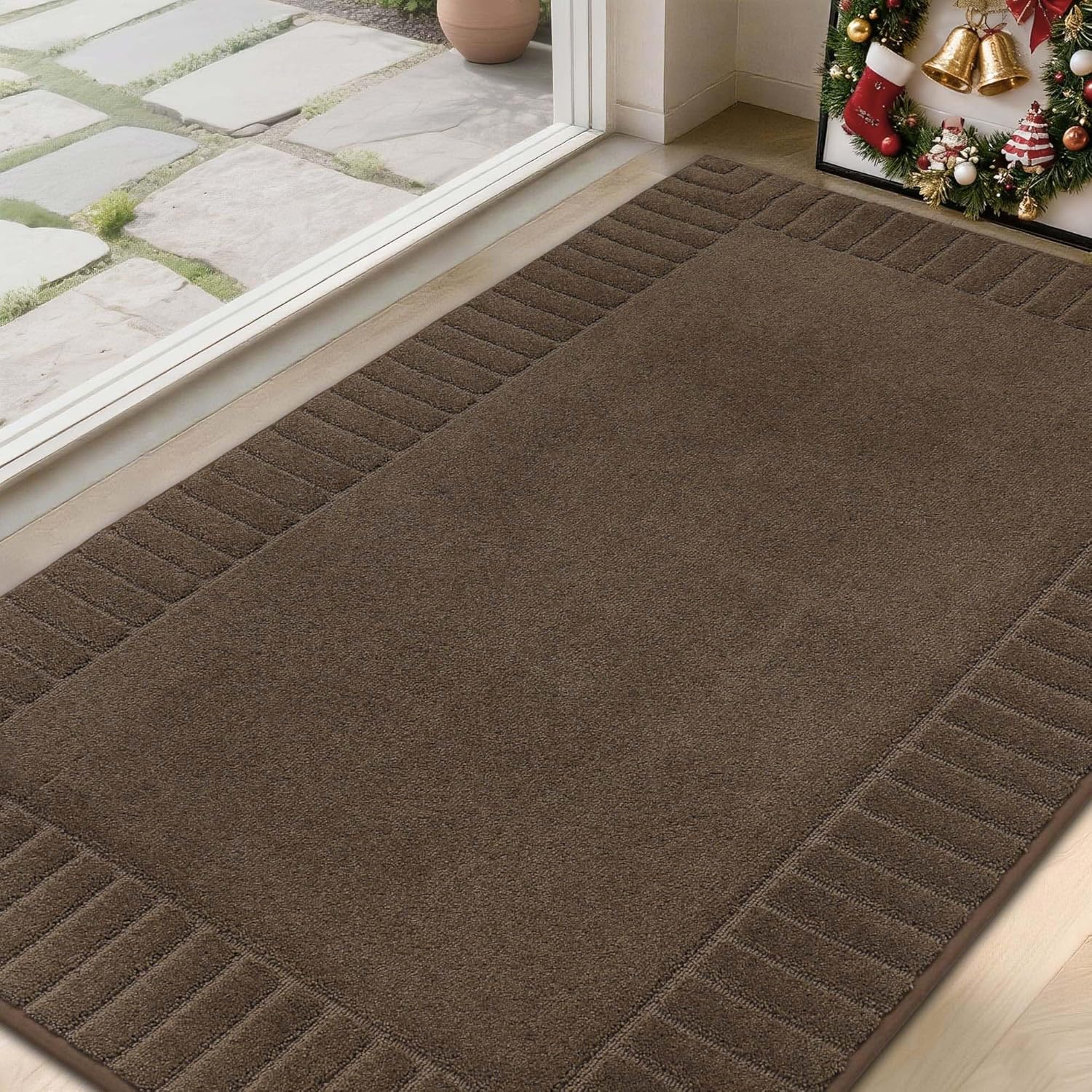 BEQHAUSE Door-Mat Non-Slip Front Doormat Low-Profile Entrance Mats for Front Door Entry Resist Dirt Washable Doormat Absorbent Entryway Door Mat,Brown,36"x60" Brown 3' x 5' (Rectangular)