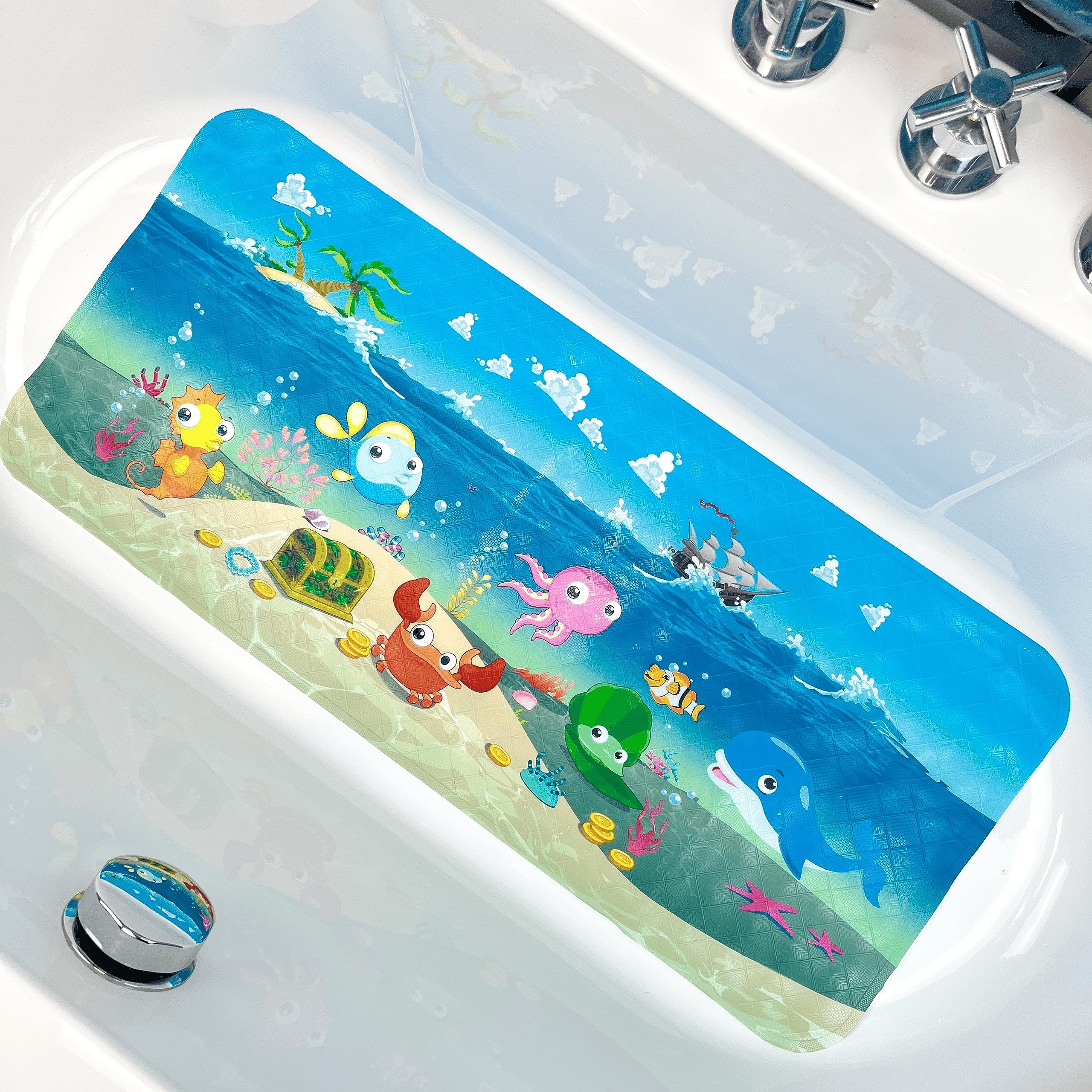 Amazon.com: BeeHomee Cartoon Non Slip Bathtub Mat for Kids - 35x16 Inch ...