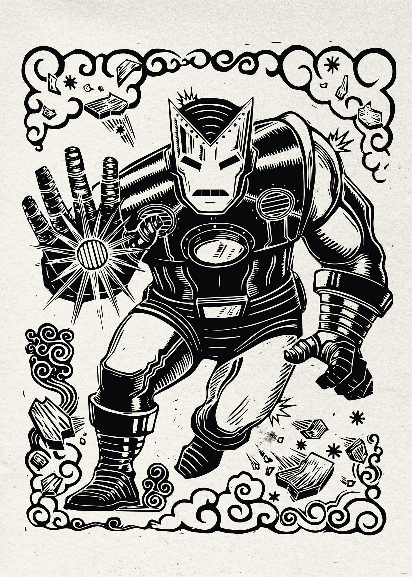 Komar Wall Picture Marvel Iron Man Lino-Cut - Size 50 x 70 cm - Children's Room Wall Decoration