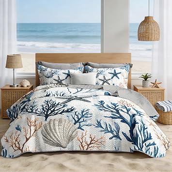 Kids Quilt Sets King Size,Ocean Themed Bedding with 2 Pillowcases.