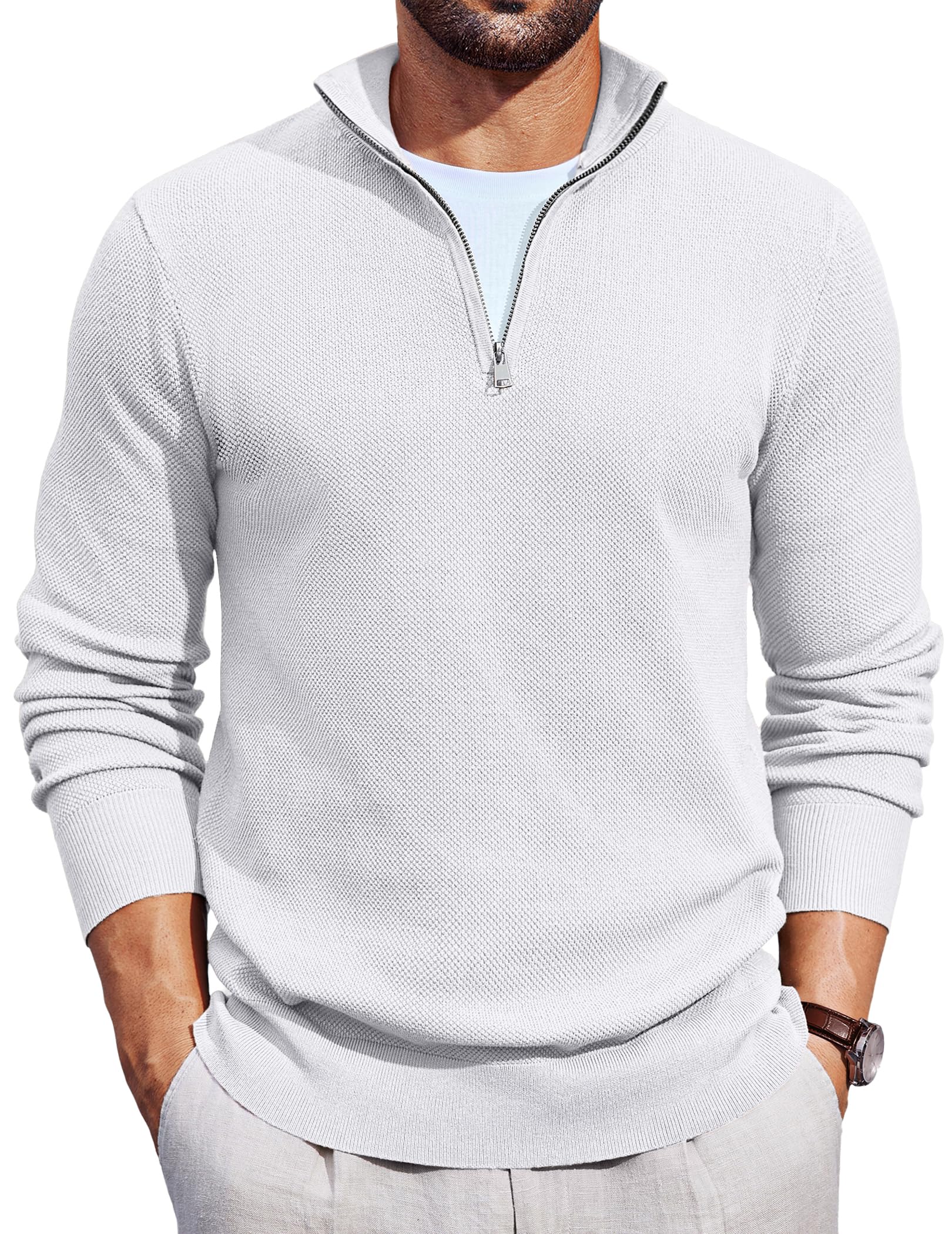 COOFANDY Pullover Herren mit ReißVerschluss Rollkragenpullover Strickpullover Pulli mit Stehkragen Business Pullover