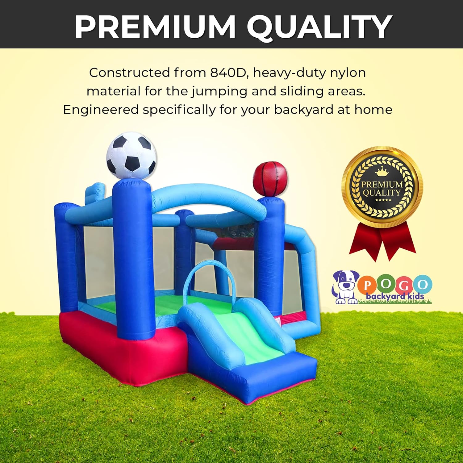 Bounce House with Slide for Kids Backyard Inflatable Bouncy House Sports Arena with Soccer