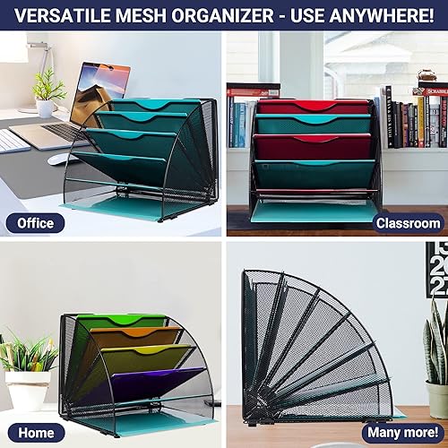 Miniatura 4 de Organizador de escritorio de oficina en forma de abanico, 6 compartimentos, organizador de escritorio para almacenamiento y archivo de papel,