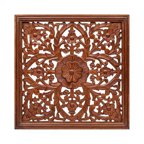 Homebia Designs Handmade Carved Wooden Wall Hanging Plaque 24x24 Inch