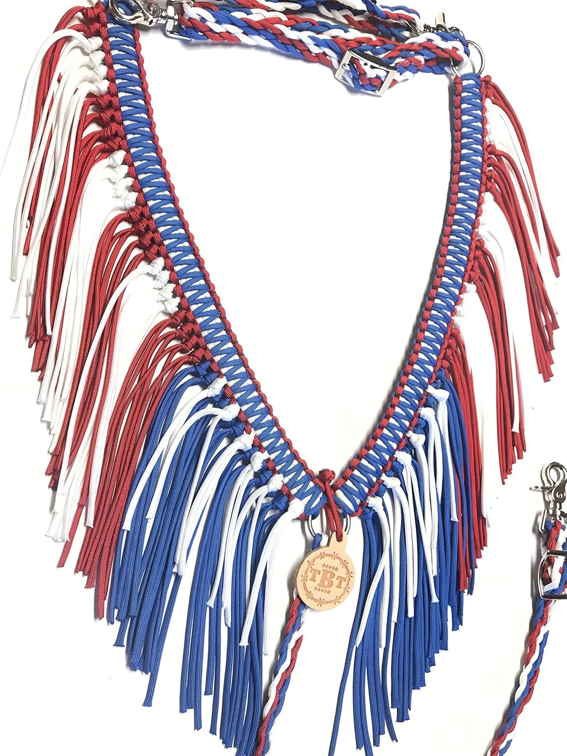 fringe breast collar paracord horse tack red white and blue patriotic