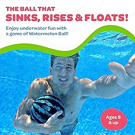 Watermelon Ball - The Ultimate Swimming Pool Game for Under Water Passing, Dribbling, Diving and Pool Games for Teens, Kids, or Adults, Balls Fills with Water, Blue, 9 inches