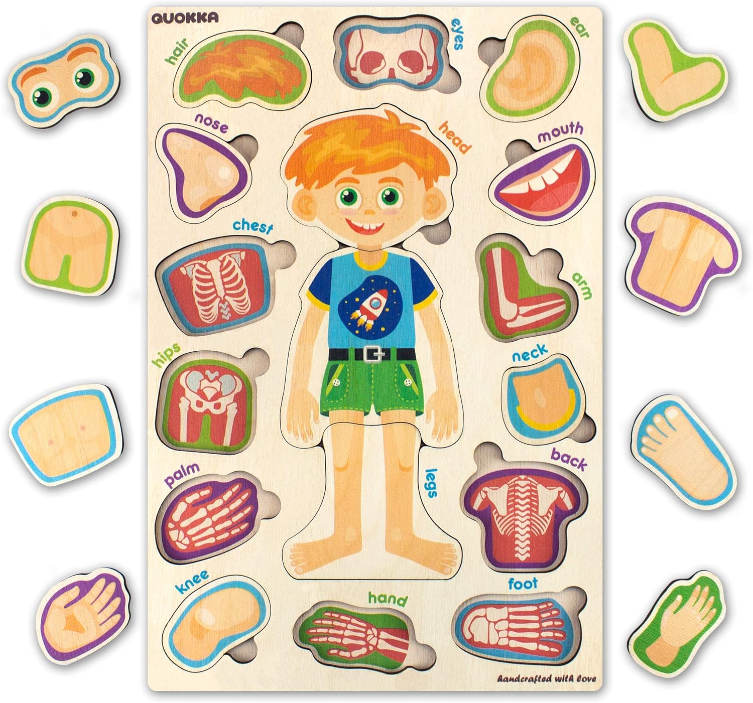 QUOKKA Puzzles for Kids – Montessori Puzzles for Toddlers 3-5 – Preschool Game Learning Human Body Parts Anatomy Skeleton – Educational Toys for Boy & Girl