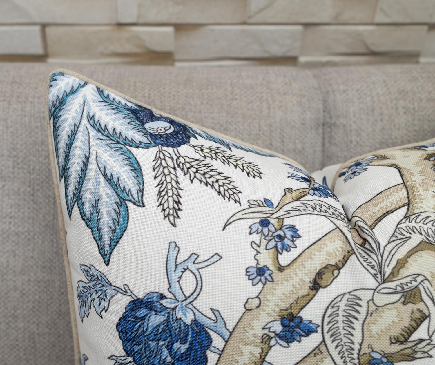Indigo Chinoiserie Pattern Throw Pillow Cover - 20x20 Inch Cotton Blend - Manjari Garden