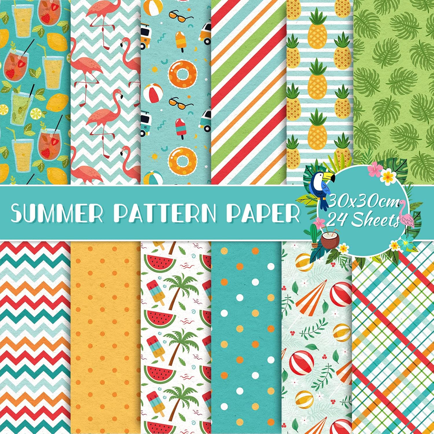 Whaline 12 Designs Summer Pattern Paper Pack 24 Sheet
