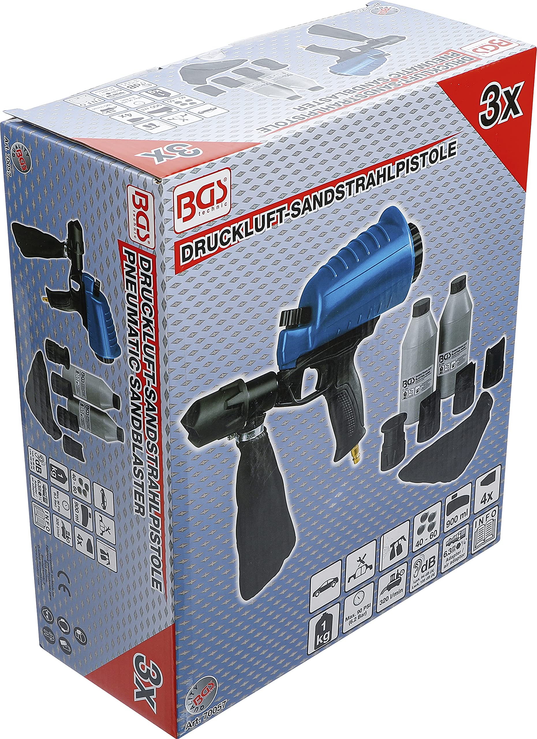 BGS 70057 | Druckluft-Sandstrahlpistole | 900 ml Tank | 3-tlg.