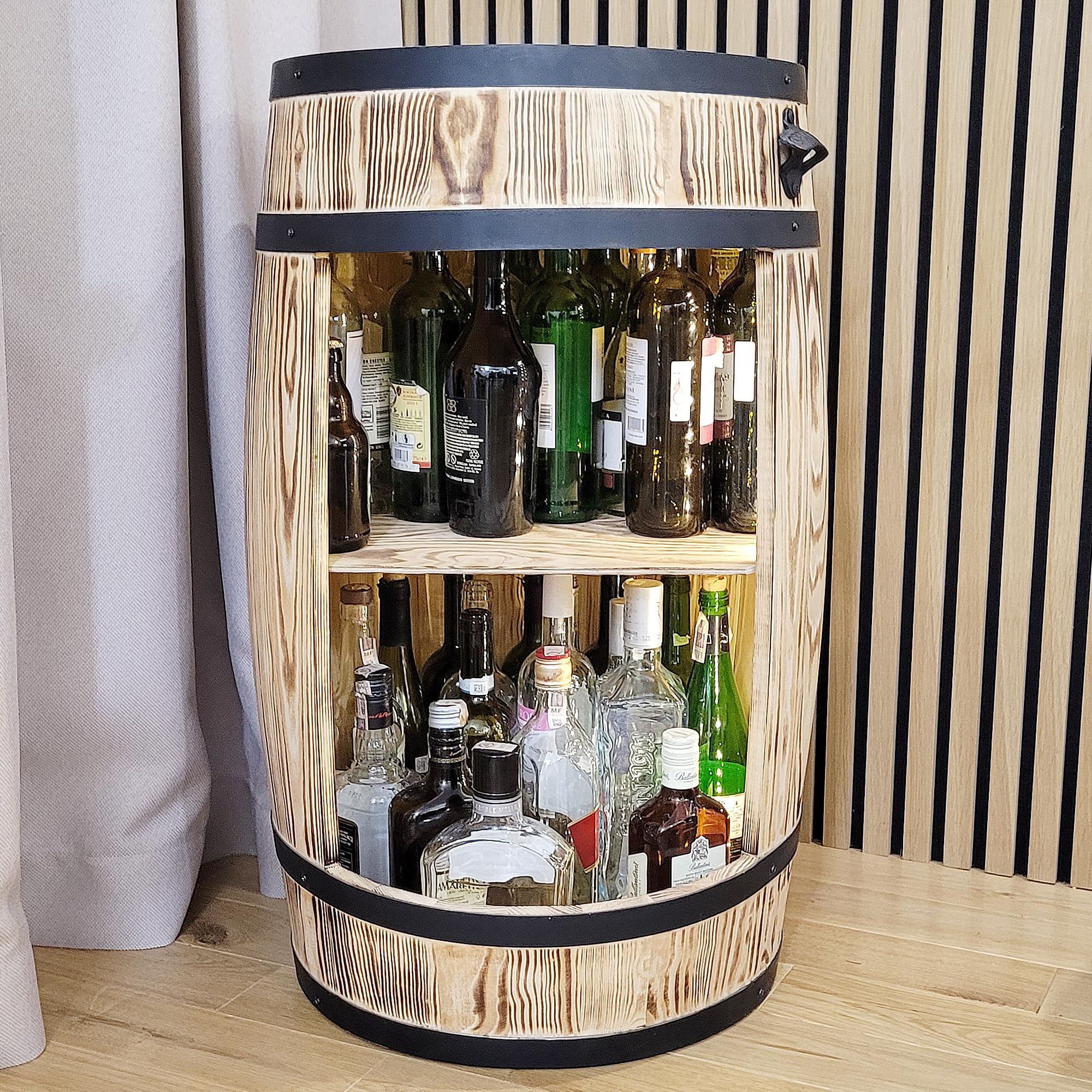 weeco Barile in legno con luci a LED – Armadietto da bar – Barile per vino – Armadietto per vino in stile retrò – Bar in botte di legno – Barile di vino bar 80 x 50 cm