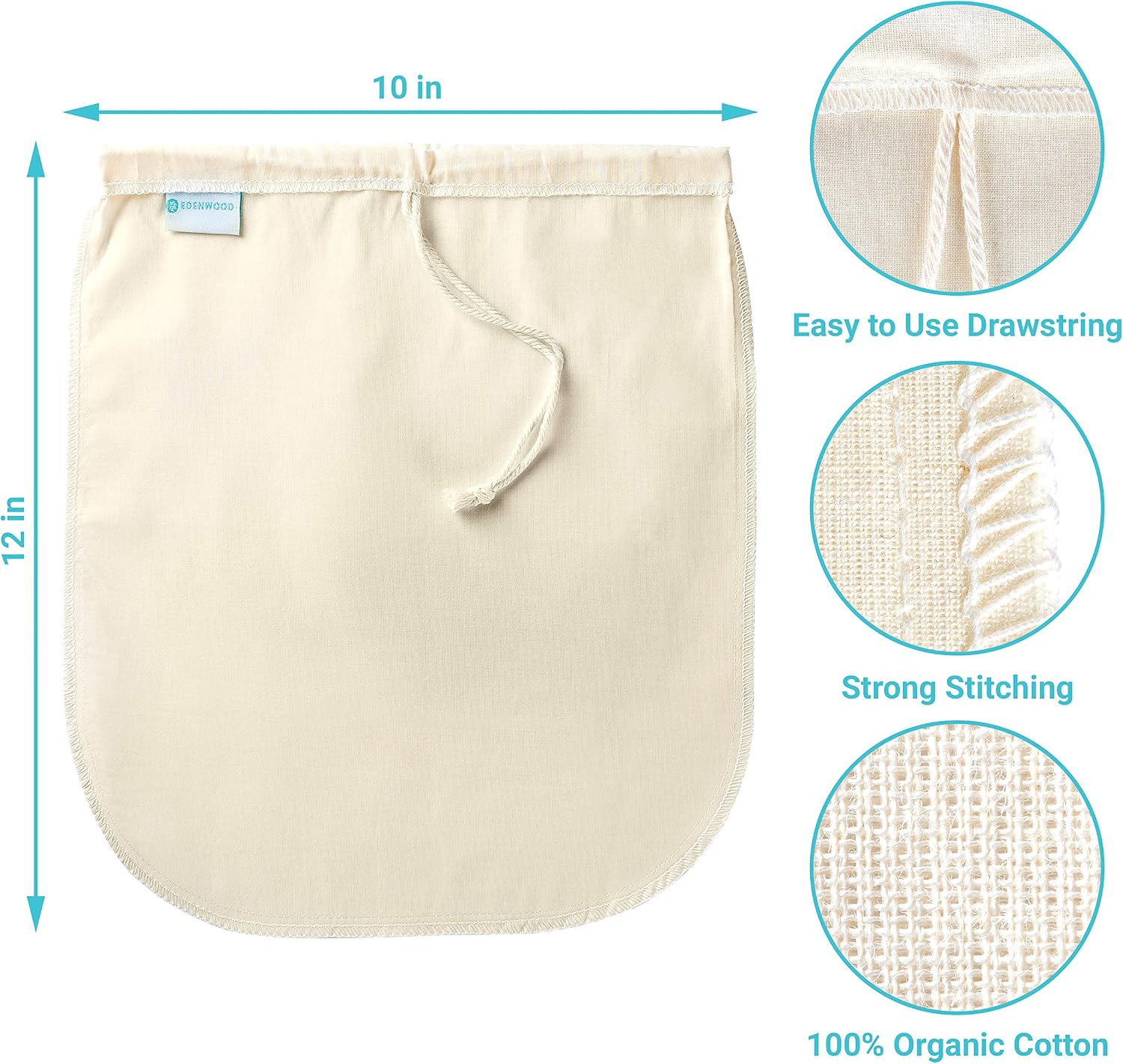 Nut Milk Bag Strainer, 100% Organic Cotton Fabric Cheesecloth for Straining Filter for Nut Milk Greek Yoghurt, Juice - Image 3