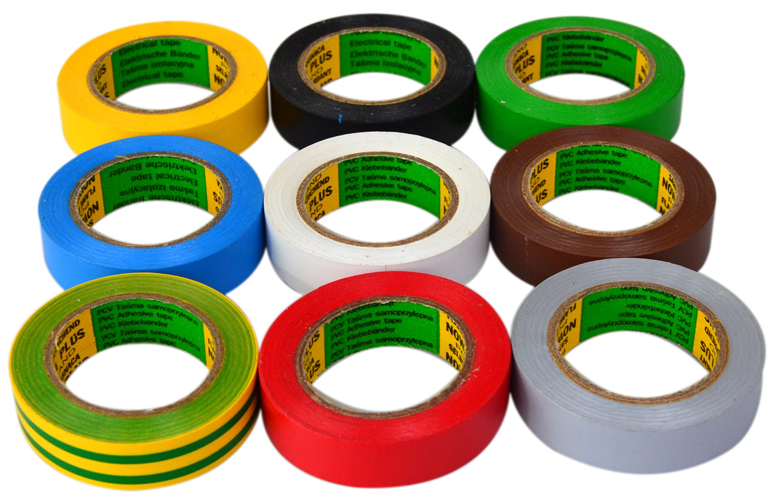 Nastro Isolante In PVC Giallo – 10 Rotoli Da 18 Mm X 13 M, Resistente Al Calore (80°C) E Impermeabile, Per Cablaggi E Riparazioni Elettriche Fino A 600V