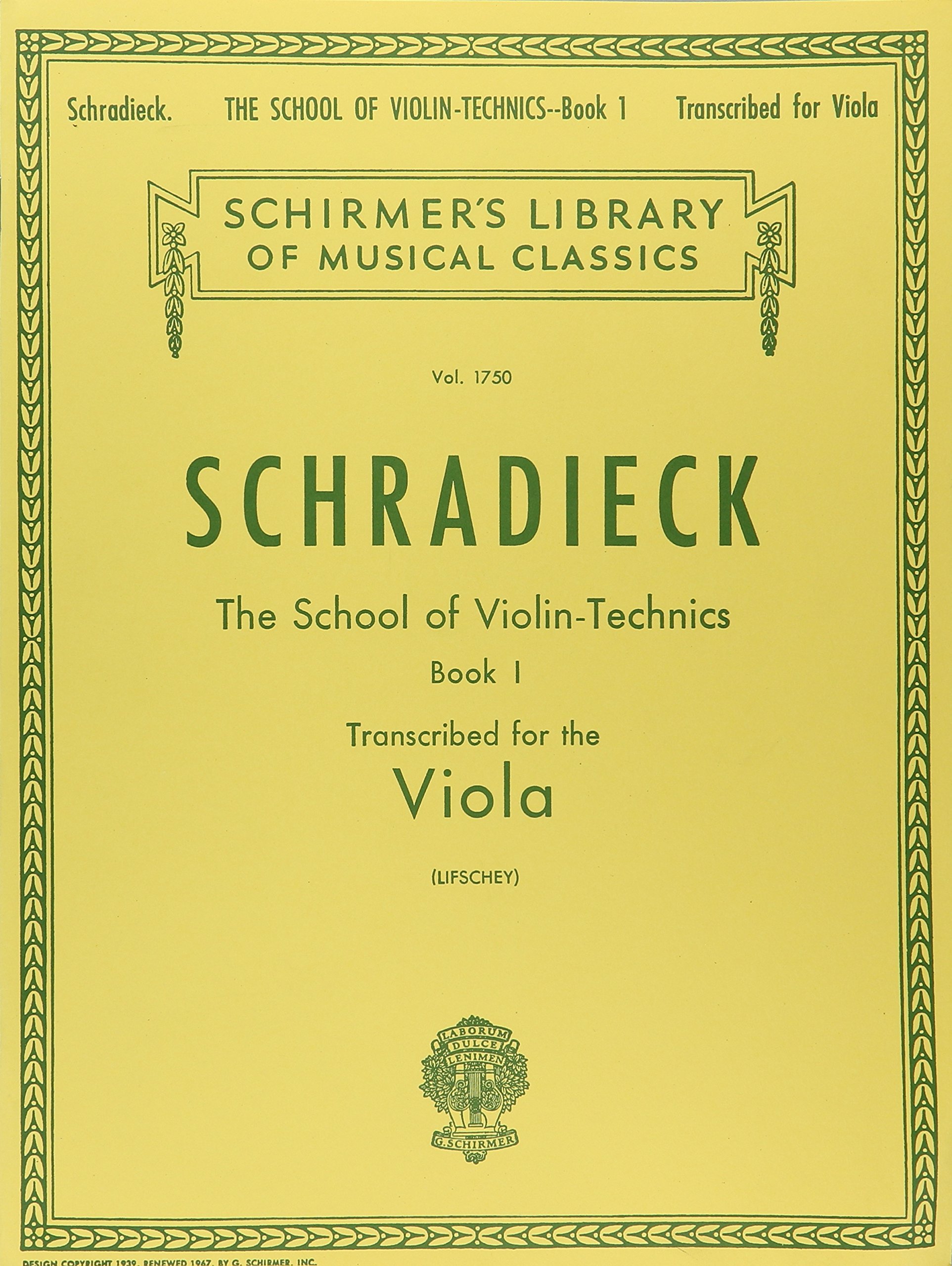 SCHOOL OF VIOLIN TECHNICS BOOK 1 TRANSCRIBED FOR VIOLA (Schirmer Library of Classics, 1750)