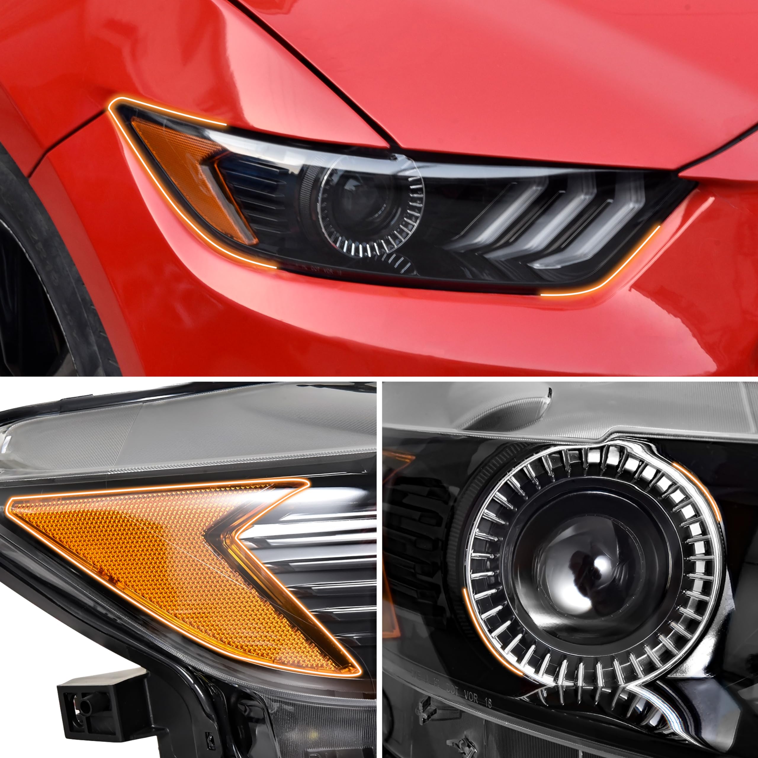 KEWISAUTO Headlights for 2015 2016 2017 Ford Mustang