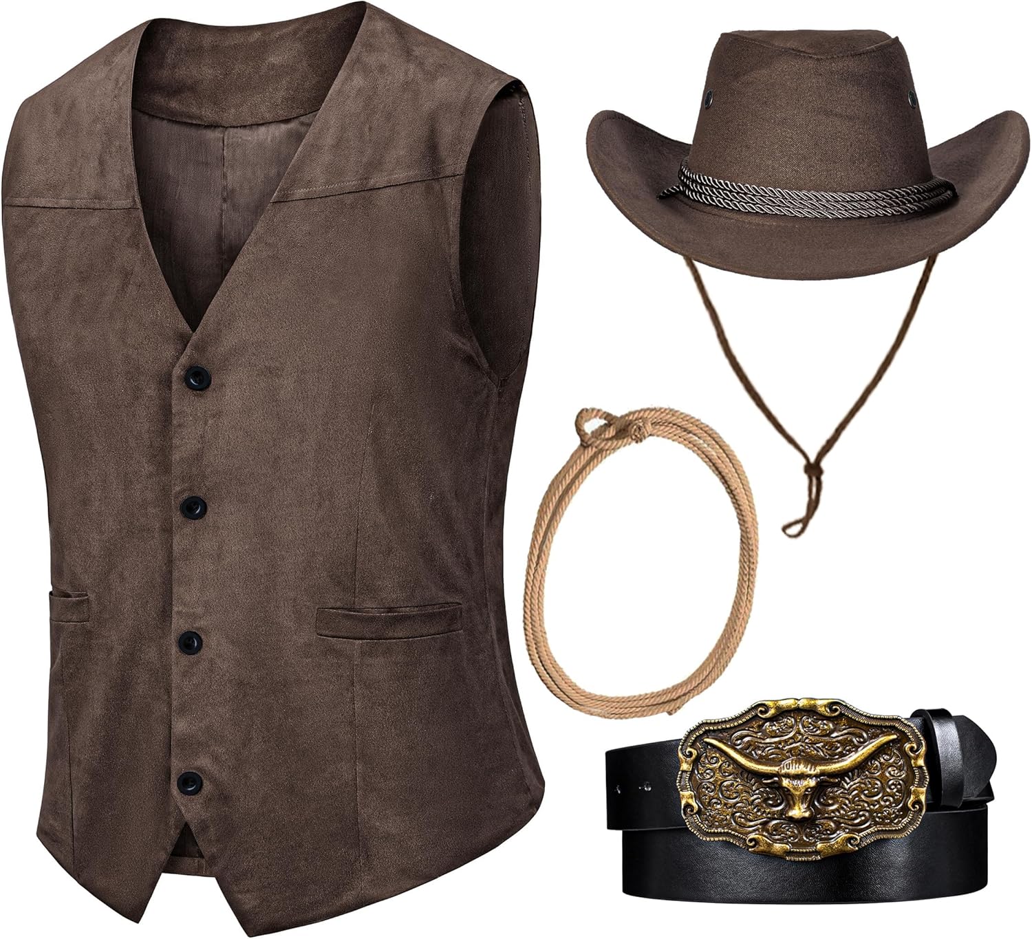 KAIPUTE Kids Western Cowboy Costume Boys Vest Hat Belt for Halloween Party Cosplay - Image 3