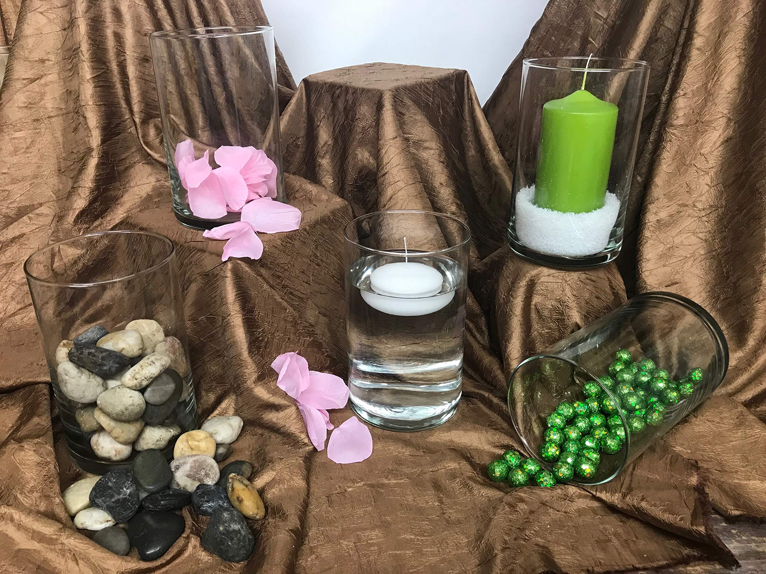 Floral Supply Online - Szklany wazon cylindryczny o wysokości 15 cm x szerokości 15 cm i broszura prowadząca kwiaty - na wesela, imprezy, dekoracje, aranżacje, kwiaty, biuro lub wystrój domu.