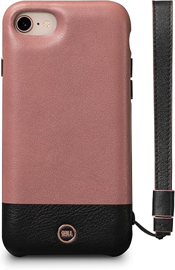 Sena Arri Wristlet Genuine Leather Lanyard Snap On Cell Phone Case for iPhone 6, 7, 8 - Hands-free Design, Dusty Pink
