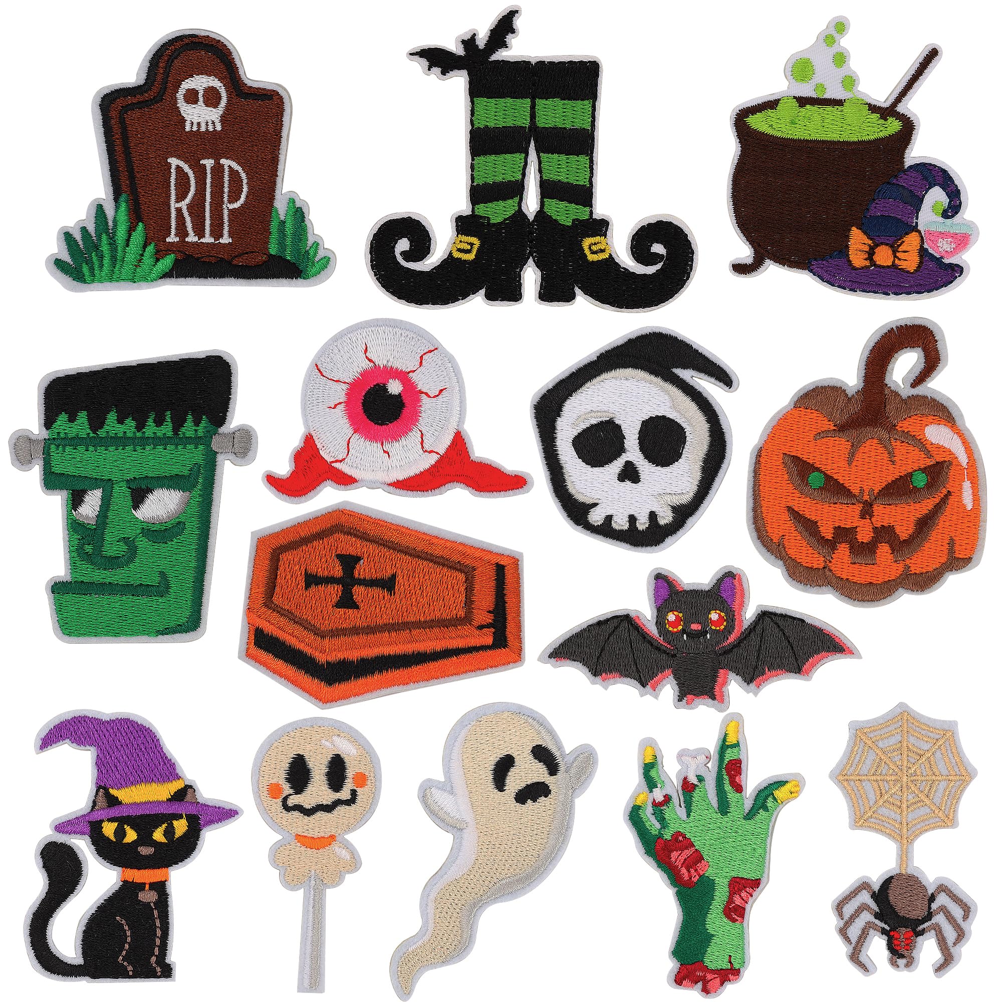 Halloween Iron On Patches, Halloween Pumpkin Bat Witch Embroidered Patches, Halloween Patches Sew on Iron on Embroidered for Halloween DIY Craft Clothing Bags Decor Party Supplies (14PCS)