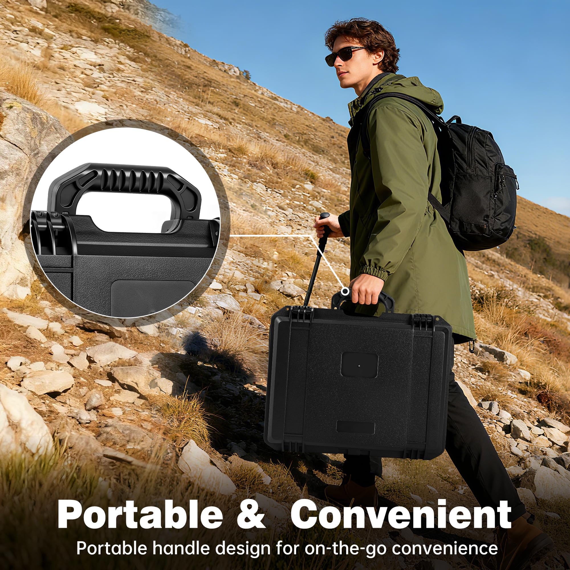 OUUTMEE Custodia rigida portatile, custodia rigida protettiva per fotocamera con schiuma, Nero , XL-41*34*15CM, Organizer per borse | IP67 Custodia antiurto con schiuma personalizzata, per fotocamere, droni, obiettivi, strumenti e attrezzature