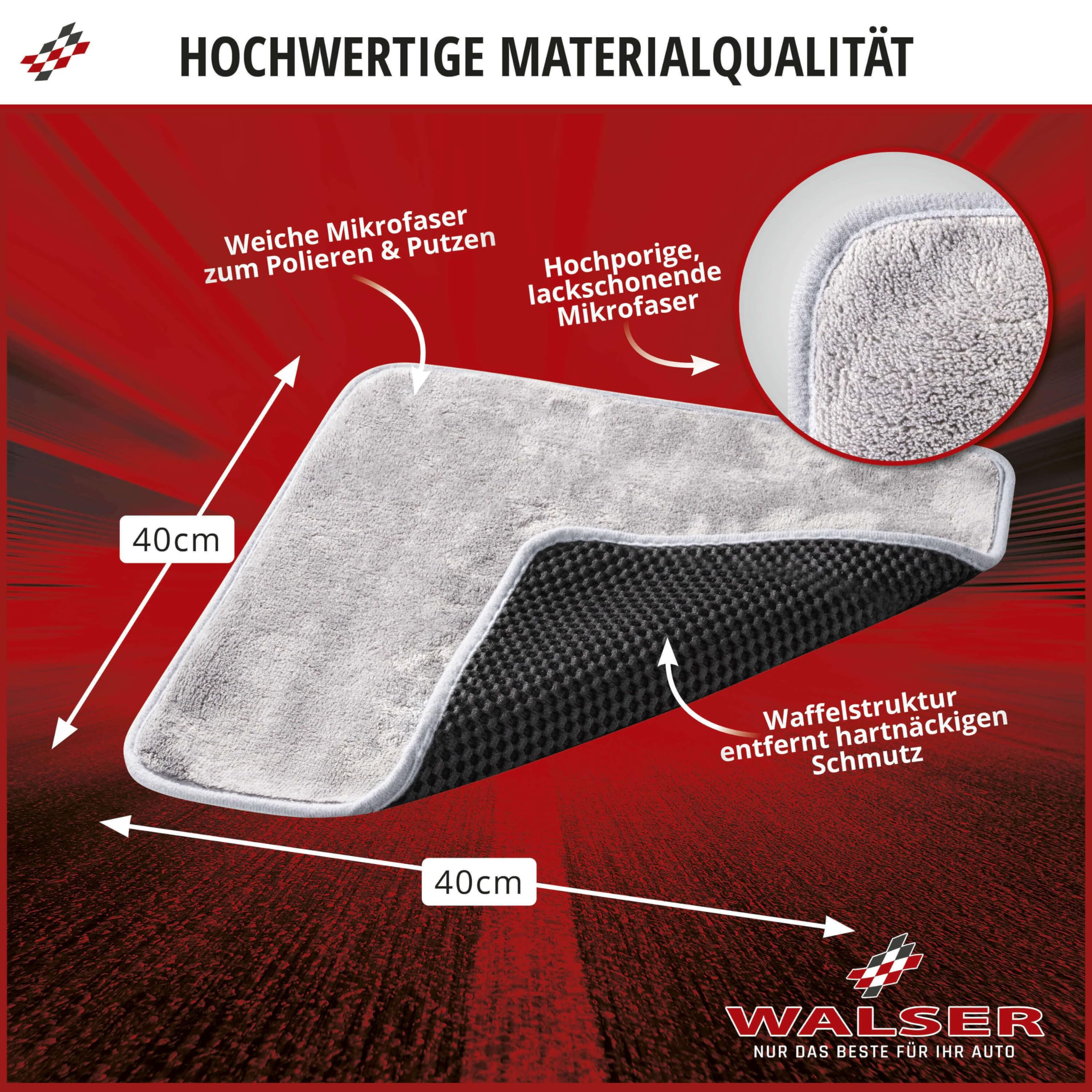 Walser paños de Microfibra para Coche, paño de Secado Coche, paño de Secado con Extra absorbencia y Extra Suave, 40x40cm paño de Pulido para secar y Limpiar sin Rayas
