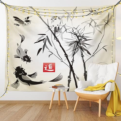 Miniatura 9 de Ambesonne Tapiz japonés, diseño tradicional japonés de jardín, meditación de bosque de vida silvestre, origami, colgante de pared para dormitorio