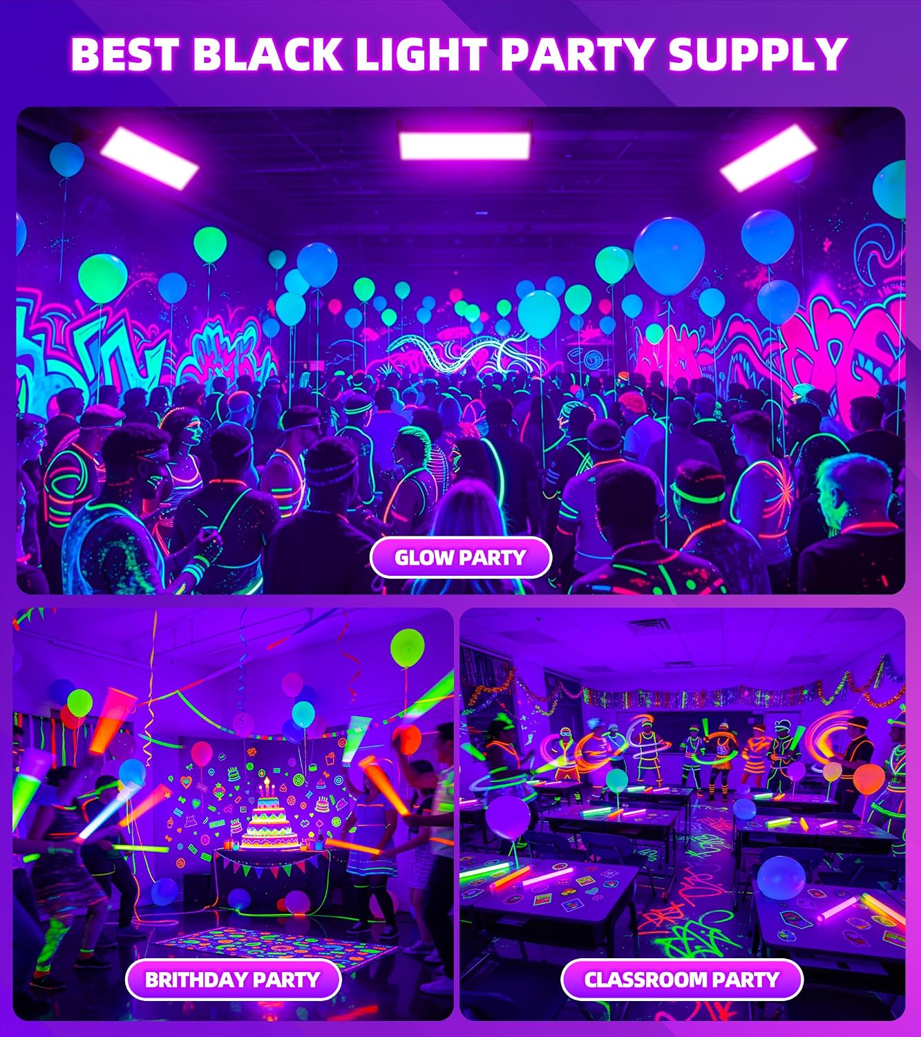 120W Black Light, IP66 Blacklight with Plug+Switch+6ft Cord, Waterproof Blacklight with 100 LED, Black Light for Glow Party Halloween Decor Fluorescent Poster Body Paint Game Outdoor Indoor, 1 Pack